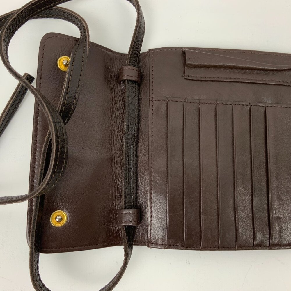 Vintage Perlina New York Brown Genuine Leather Crossbody Bag Organizer - Picture 13 of 16